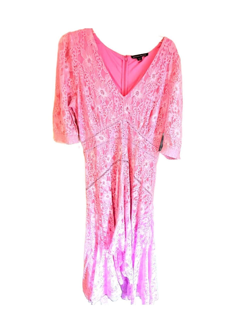 NWT Boston Proper Pink Lace High Low V Neck Floral Maxi Dress 16